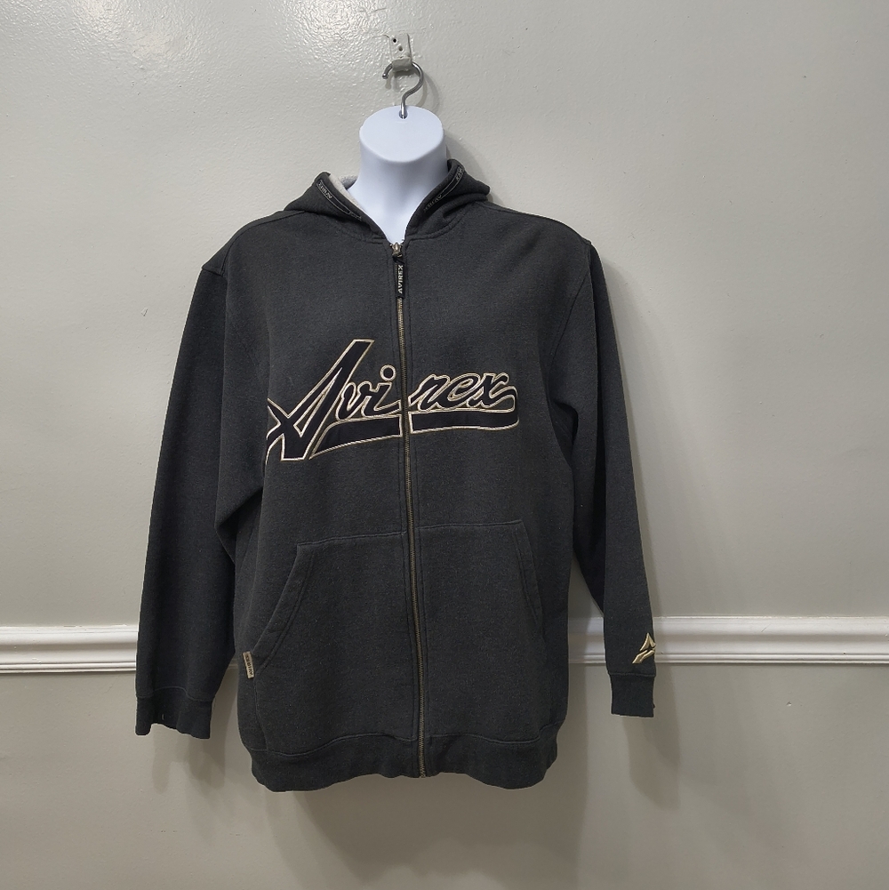 Avirex Script Full- Zip Men's 2XL Black Spellout Hoodie Embroidered Logo Y2K